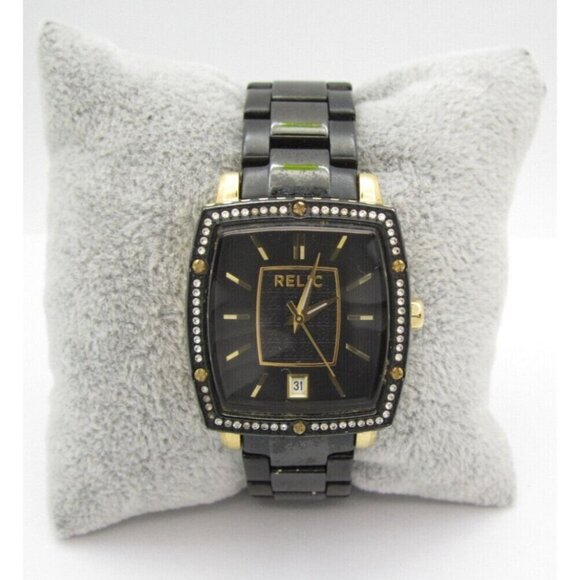 Women Relic Crystals Quartz WR Analog 30mm Tank Watch (H180) "New Battery" - Picture 1 of 8